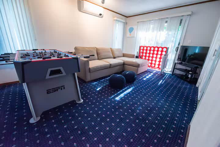 Lounge with foosball and Connect Four