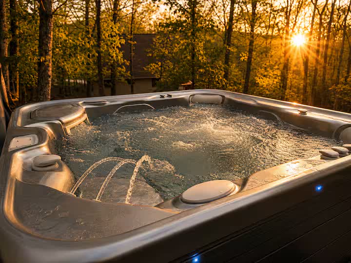 Hot tub detail at golden hour